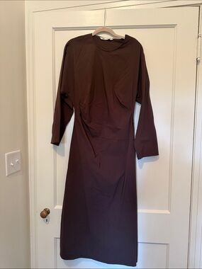 Zara Brown Midi Dress with Long Sleeves